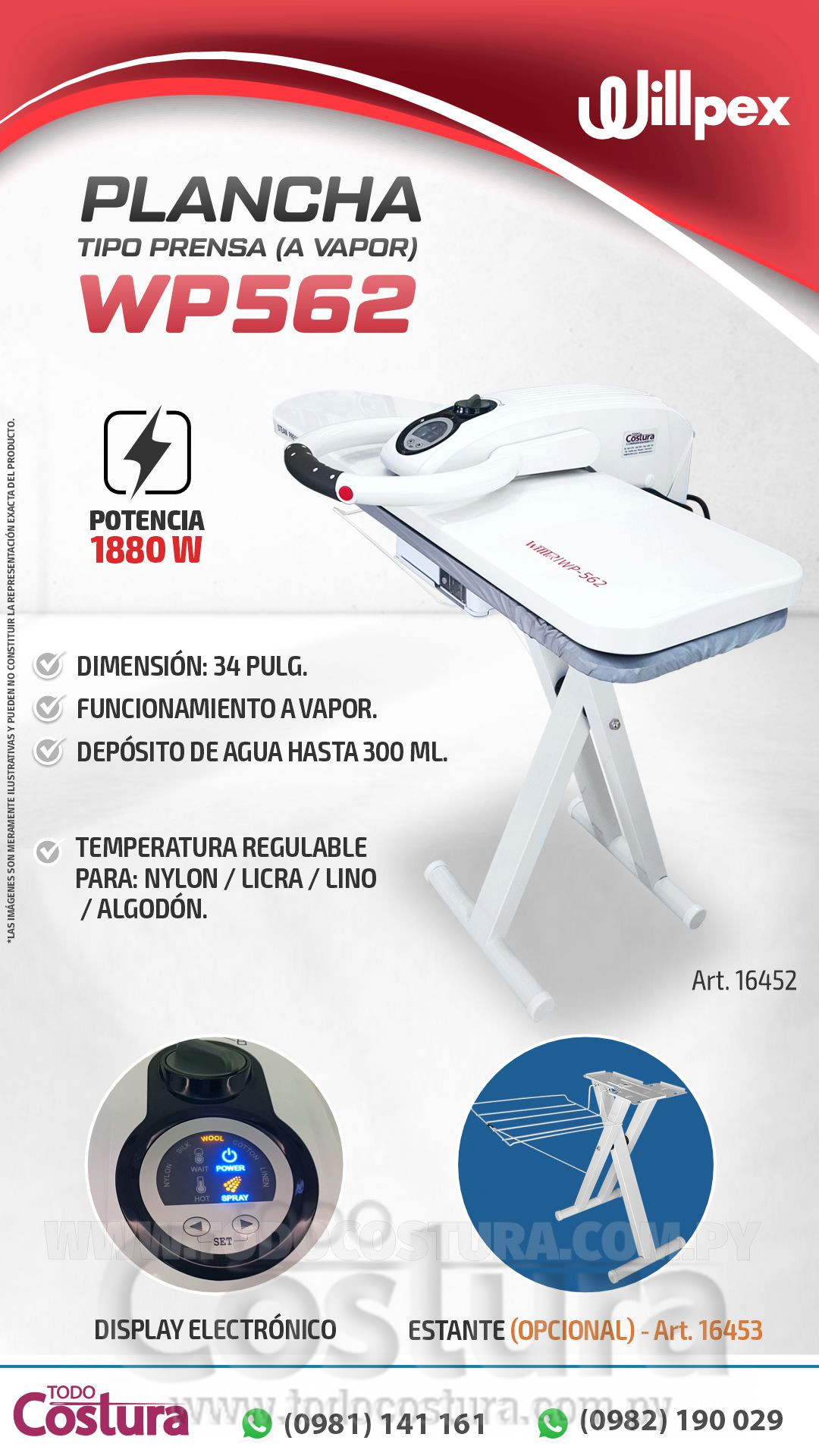 PLANCHA TIPO PRENSA (A VAPOR) WILLPEX WP562